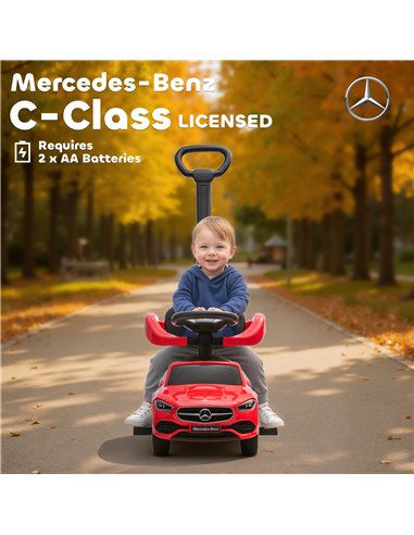 AIYAPLAY 2 in 1 Baby Ride on Push Car Mercedes-Benz C-Class Licensed Walker Foot to Floor Push-Along with Removable Handle, Red