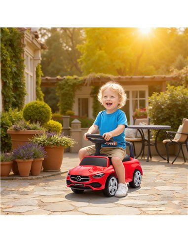 AIYAPLAY 2 in 1 Baby Ride on Push Car Mercedes-Benz C-Class Licensed Walker Foot to Floor Push-Along with Removable Handle, Red