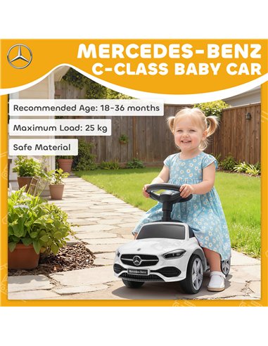 AIYAPLAY Official Mercedes-Benz Ride On Car, Foot to Floor Sliding Walker with Horn, Engine Sounds and Under-Seat Storage, White