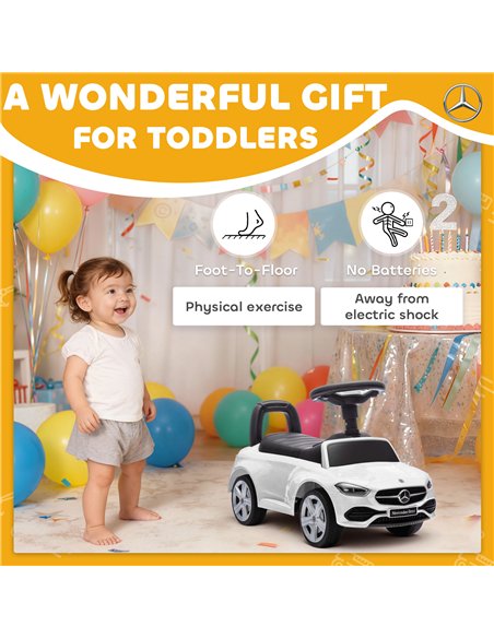AIYAPLAY Official Mercedes-Benz Ride On Car, Foot to Floor Sliding Walker with Horn, Engine Sounds and Under-Seat Storage, White - pic 212357 | FastDaddyshop