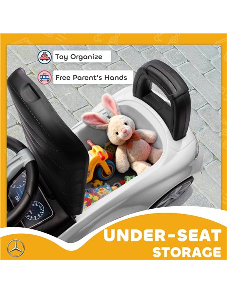 AIYAPLAY Official Mercedes-Benz Ride On Car, Foot to Floor Sliding Walker with Horn, Engine Sounds and Under-Seat Storage, White - pic 212359 | FastDaddyshop