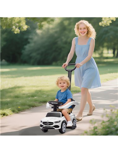 AIYAPLAY 2 in 1 Baby Ride on Push Car Mercedes-Benz C-Class Licensed Walker Foot to Floor Push-Along with Removable Handle, Whit