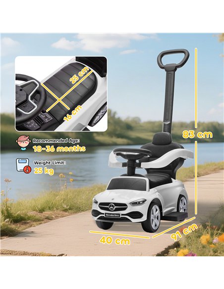 AIYAPLAY 2 in 1 Baby Ride on Push Car Mercedes-Benz C-Class Licensed Walker Foot to Floor Push-Along with Removable Handle, Whit - pic 212364 | FastDaddyshop