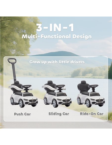 AIYAPLAY 2 in 1 Baby Ride on Push Car Mercedes-Benz C-Class Licensed Walker Foot to Floor Push-Along with Removable Handle, Whit - pic 212365 | FastDaddyshop