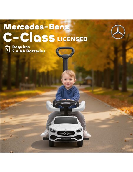 AIYAPLAY 2 in 1 Baby Ride on Push Car Mercedes-Benz C-Class Licensed Walker Foot to Floor Push-Along with Removable Handle, Whit - pic 212366 | FastDaddyshop