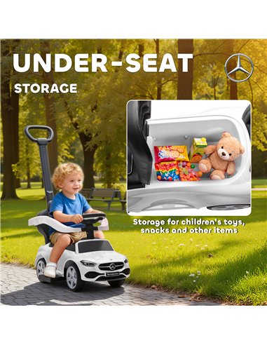 AIYAPLAY 2 in 1 Baby Ride on Push Car Mercedes-Benz C-Class Licensed Walker Foot to Floor Push-Along with Removable Handle, Whit