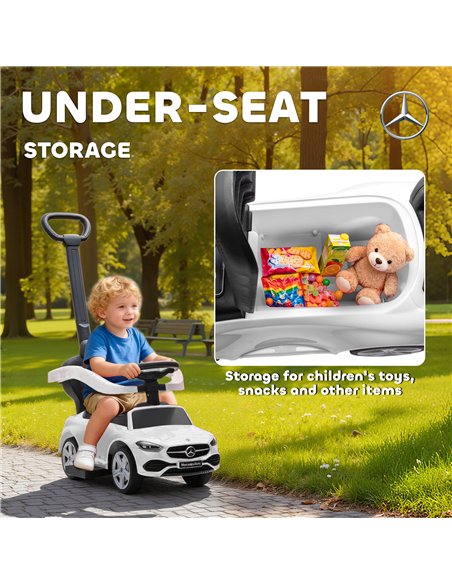 AIYAPLAY 2 in 1 Baby Ride on Push Car Mercedes-Benz C-Class Licensed Walker Foot to Floor Push-Along with Removable Handle, Whit - pic 212367 | FastDaddyshop