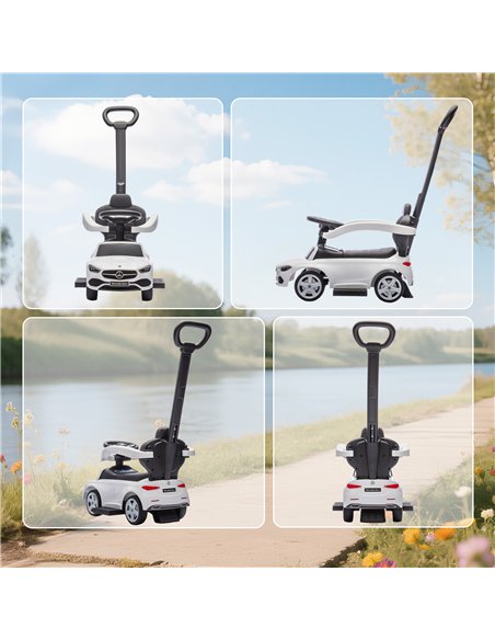 AIYAPLAY 2 in 1 Baby Ride on Push Car Mercedes-Benz C-Class Licensed Walker Foot to Floor Push-Along with Removable Handle, Whit - pic 212369 | FastDaddyshop