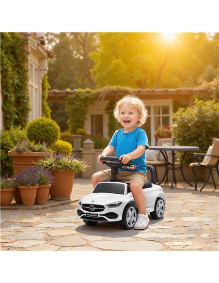 AIYAPLAY 2 in 1 Baby Ride on Push Car Mercedes-Benz C-Class Licensed Walker Foot to Floor Push-Along with Removable Handle, Whit - pic 212370 | FastDaddyshop