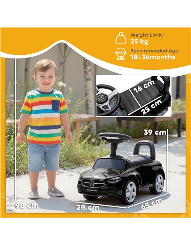 AIYAPLAY Official Mercedes-Benz Ride On Car, Foot to Floor Sliding Walker with Horn, Engine Sounds and Under-Seat Storage, Black