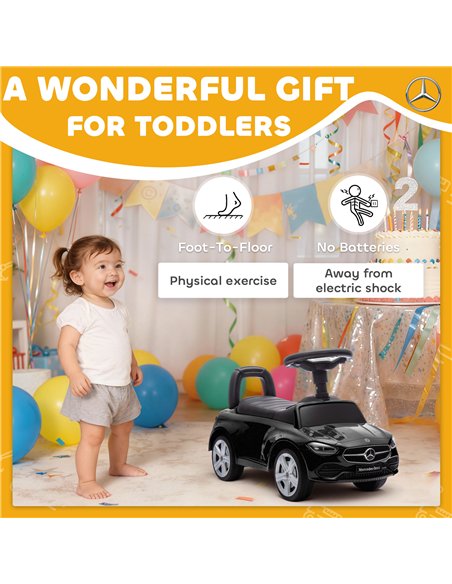 AIYAPLAY Official Mercedes-Benz Ride On Car, Foot to Floor Sliding Walker with Horn, Engine Sounds and Under-Seat Storage, Black - pic 212375 | FastDaddyshop