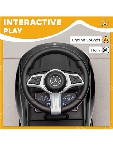 AIYAPLAY Official Mercedes-Benz Ride On Car, Foot to Floor Sliding Walker with Horn, Engine Sounds and Under-Seat Storage, Black