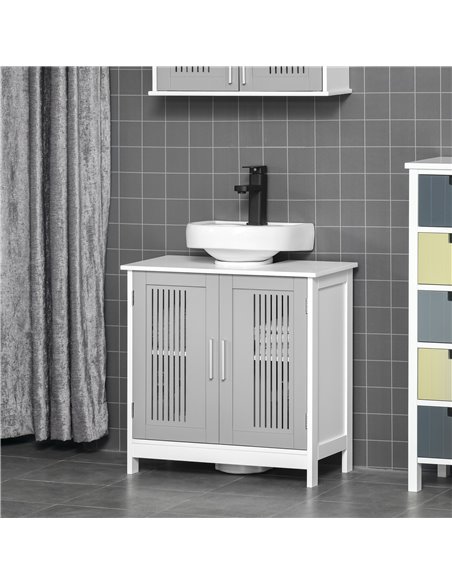 Kleankin Modern Under Sink Cabinet with 2 Doors, Adjustable Shelves, Grey - pic 21238 | FastDaddyshop
