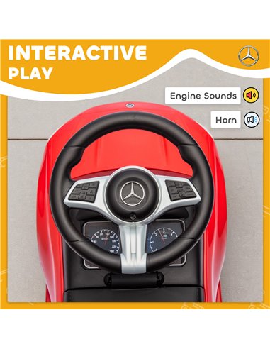 AIYAPLAY Official Mercedes-Benz Ride On Car, Foot to Floor Sliding Walker with Horn, Engine Sounds and Under-Seat Storage, Red