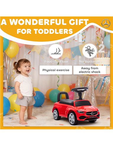 AIYAPLAY Official Mercedes-Benz Ride On Car, Foot to Floor Sliding Walker with Horn, Engine Sounds and Under-Seat Storage, Red