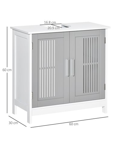 Kleankin Modern Under Sink Cabinet with 2 Doors, Adjustable Shelves, Grey