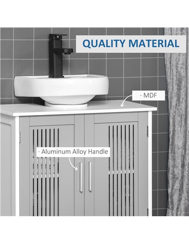 Kleankin Modern Under Sink Cabinet with 2 Doors, Adjustable Shelves, Grey