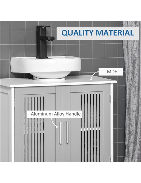 Kleankin Modern Under Sink Cabinet with 2 Doors, Adjustable Shelves, Grey - pic 21242 | FastDaddyshop