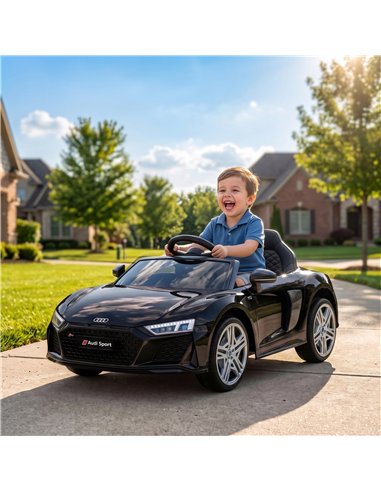 AIYAPLAY Licensed Audi R8 Spyder 12V Electric Car for Kids with Remote Control, Dual Motors, Rear Suspension, Soft Start, Black