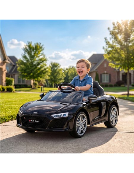 AIYAPLAY Licensed Audi R8 Spyder 12V Electric Car for Kids with Remote Control, Dual Motors, Rear Suspension, Soft Start, Black - pic 212426 | FastDaddyshop