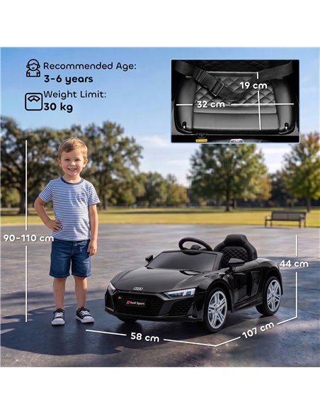 AIYAPLAY Licensed Audi R8 Spyder 12V Electric Car for Kids with Remote Control, Dual Motors, Rear Suspension, Soft Start, Black - pic 212427 | FastDaddyshop