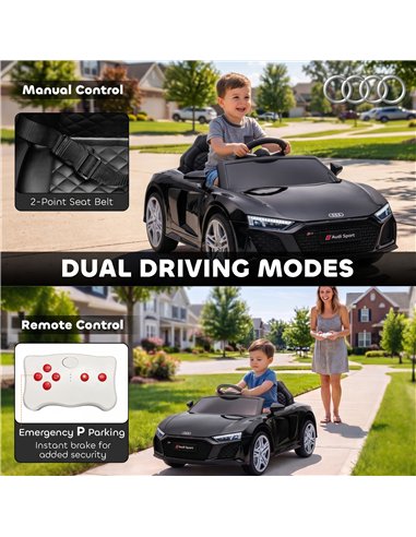 AIYAPLAY Licensed Audi R8 Spyder 12V Electric Car for Kids with Remote Control, Dual Motors, Rear Suspension, Soft Start, Black