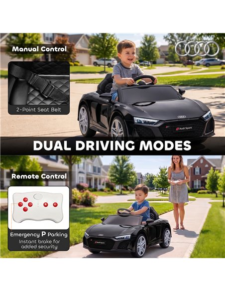 AIYAPLAY Licensed Audi R8 Spyder 12V Electric Car for Kids with Remote Control, Dual Motors, Rear Suspension, Soft Start, Black - pic 212429 | FastDaddyshop
