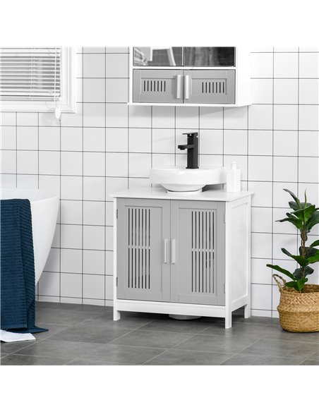 Kleankin Modern Under Sink Cabinet with 2 Doors, Adjustable Shelves, Grey - pic 21243 | FastDaddyshop