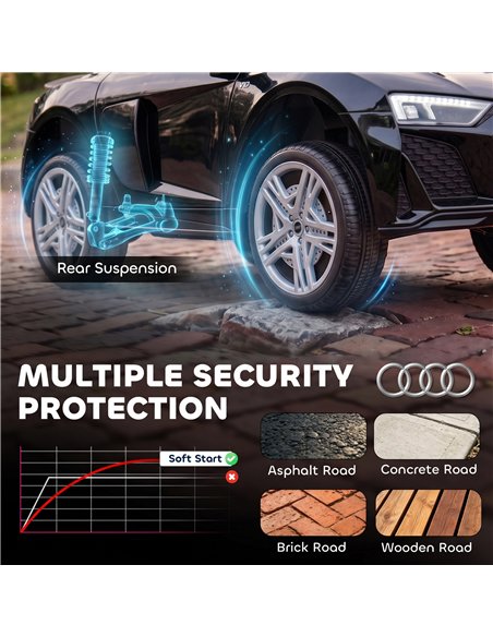 AIYAPLAY Licensed Audi R8 Spyder 12V Electric Car for Kids with Remote Control, Dual Motors, Rear Suspension, Soft Start, Black - pic 212430 | FastDaddyshop
