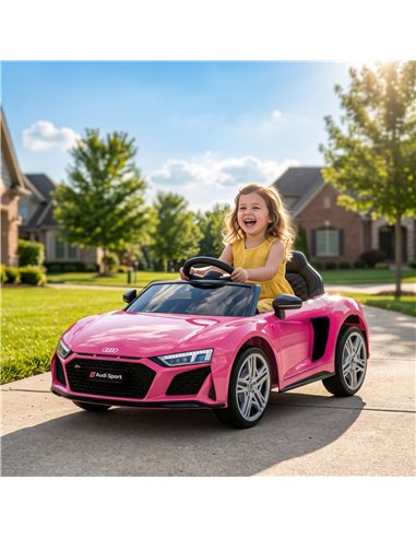 AIYAPLAY Licensed Audi R8 Spyder 12V Electric Car for Kids with Remote Control, Dual Motors, Rear Suspension, Soft Start, Pink