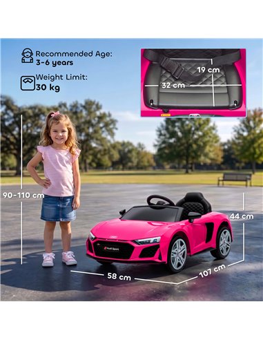 AIYAPLAY Licensed Audi R8 Spyder 12V Electric Car for Kids with Remote Control, Dual Motors, Rear Suspension, Soft Start, Pink
