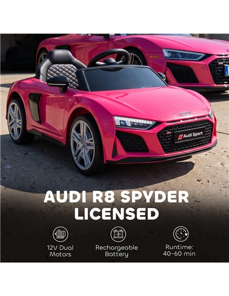 AIYAPLAY Licensed Audi R8 Spyder 12V Electric Car for Kids with Remote Control, Dual Motors, Rear Suspension, Soft Start, Pink - pic 212437 | FastDaddyshop