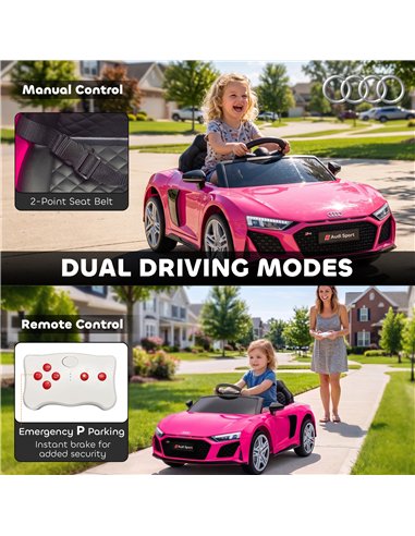 AIYAPLAY Licensed Audi R8 Spyder 12V Electric Car for Kids with Remote Control, Dual Motors, Rear Suspension, Soft Start, Pink
