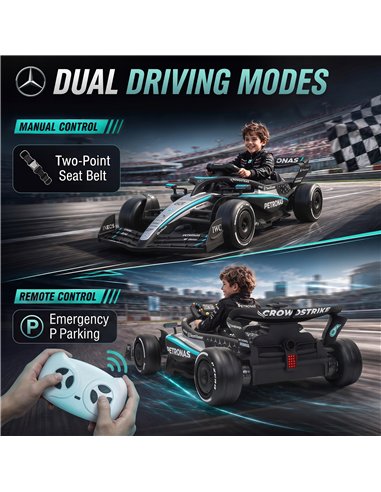AIYAPLAY Licensed Mercedes-AMG PETRONAS F1 12V Electric Go Kart for Kids with Remote, Rear Suspension, Soft Start and 3 Speeds