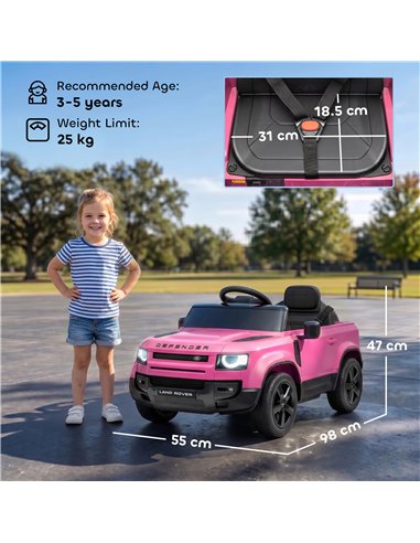 AIYAPLAY Land Rover Licensed 12V Kids Ride on Car with Remote, Suspension, Slow Start, 3 Speeds, Lights, Music, Horn, Pink