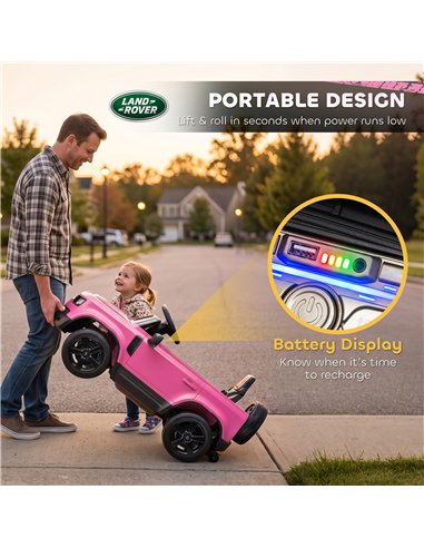 AIYAPLAY Land Rover Licensed 12V Kids Ride on Car with Remote, Suspension, Slow Start, 3 Speeds, Lights, Music, Horn, Pink
