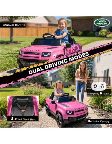 AIYAPLAY Land Rover Licensed 12V Kids Ride on Car with Remote, Suspension, Slow Start, 3 Speeds, Lights, Music, Horn, Pink