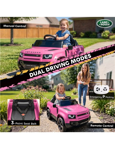 AIYAPLAY Land Rover Licensed 12V Kids Ride on Car with Remote, Suspension, Slow Start, 3 Speeds, Lights, Music, Horn, Pink - pic 212458 | FastDaddyshop