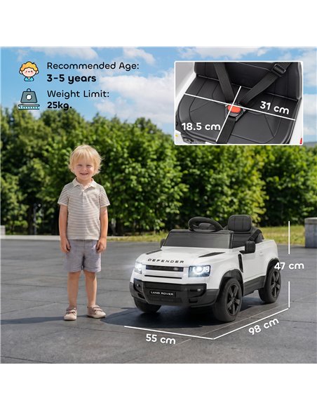 AIYAPLAY Land Rover Licensed 12V Kids Ride on Car with Remote, Suspension, Slow Start, 3 Speeds, Lights, Music, Horn, White - pic 212463 | FastDaddyshop