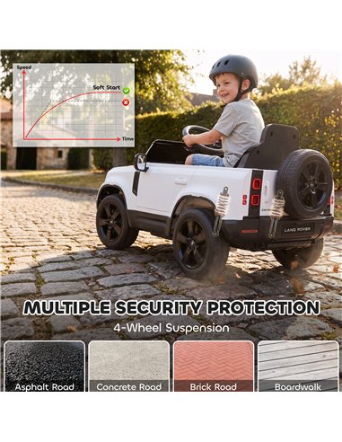AIYAPLAY Land Rover Licensed 12V Kids Ride on Car with Remote, Suspension, Slow Start, 3 Speeds, Lights, Music, Horn, White
