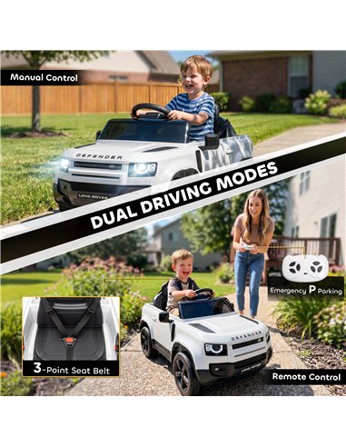 AIYAPLAY Land Rover Licensed 12V Kids Ride on Car with Remote, Suspension, Slow Start, 3 Speeds, Lights, Music, Horn, White