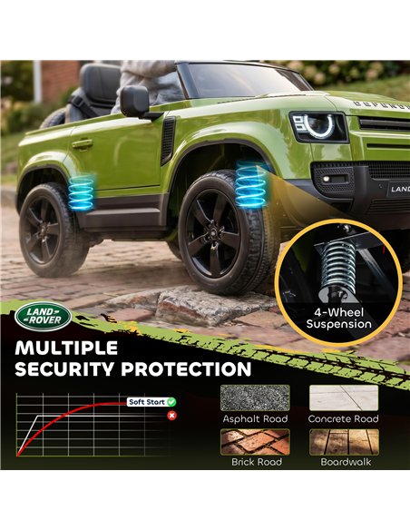 AIYAPLAY Land Rover Licensed 12V Kids Ride on Car with Remote, Suspension, Slow Start, 3 Speeds, Lights, Music, Horn, Green - pic 212474 | FastDaddyshop