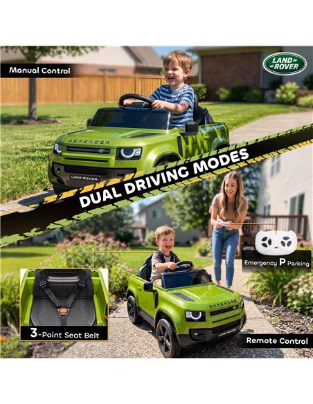AIYAPLAY Land Rover Licensed 12V Kids Ride on Car with Remote, Suspension, Slow Start, 3 Speeds, Lights, Music, Horn, Green - pic 212476 | FastDaddyshop