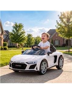 AIYAPLAY Licensed Audi R8 Spyder 12V Electric Car for Kids with Remote Control, Dual Motors, Rear Suspension, Soft Start, White 2