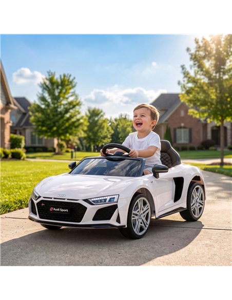 AIYAPLAY Licensed Audi R8 Spyder 12V Electric Car for Kids with Remote Control, Dual Motors, Rear Suspension, Soft Start, White - pic 212480 | FastDaddyshop