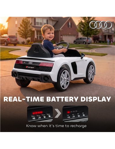 AIYAPLAY Licensed Audi R8 Spyder 12V Electric Car for Kids with Remote Control, Dual Motors, Rear Suspension, Soft Start, White