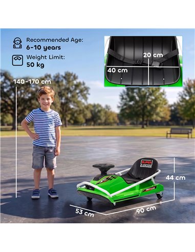 AIYAPLAY 24V Electric Go Kart for Kids with Drift Mode, 300W Brushless Motor, Soft Start and Dual Speed for Ages 6-10, Green