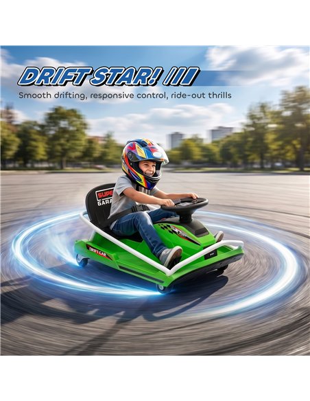 AIYAPLAY 24V Electric Go Kart for Kids with Drift Mode, 300W Brushless Motor, Soft Start and Dual Speed for Ages 6-10, Green - pic 212491 | FastDaddyshop