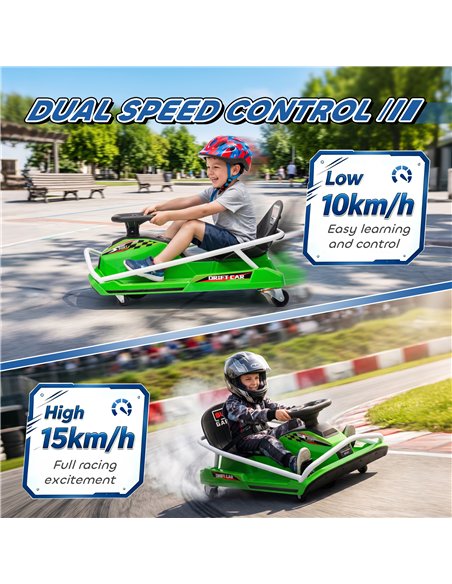 AIYAPLAY 24V Electric Go Kart for Kids with Drift Mode, 300W Brushless Motor, Soft Start and Dual Speed for Ages 6-10, Green - pic 212493 | FastDaddyshop