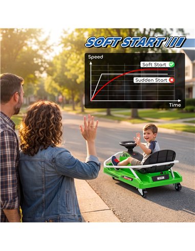 AIYAPLAY 24V Electric Go Kart for Kids with Drift Mode, 300W Brushless Motor, Soft Start and Dual Speed for Ages 6-10, Green